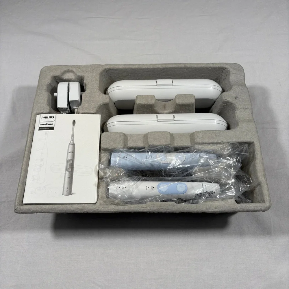 Philips Sonicare Optimal Clean Rechargeable Sonic Toothbrush Set 2pk Travel Case